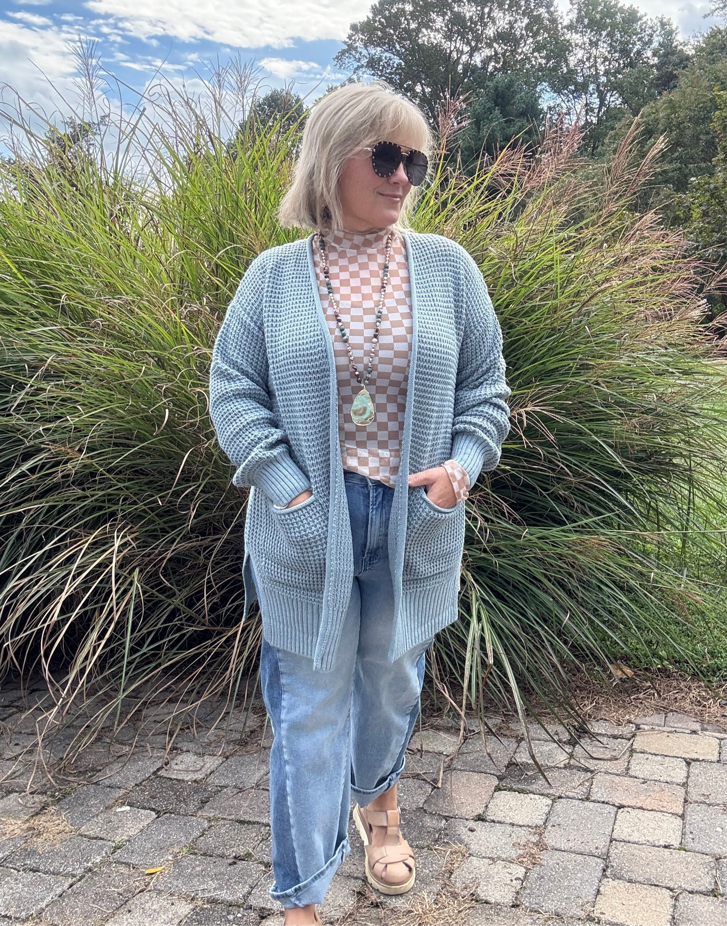 Waffle Soft – Blue Grey Low Gauge Open Cardigan