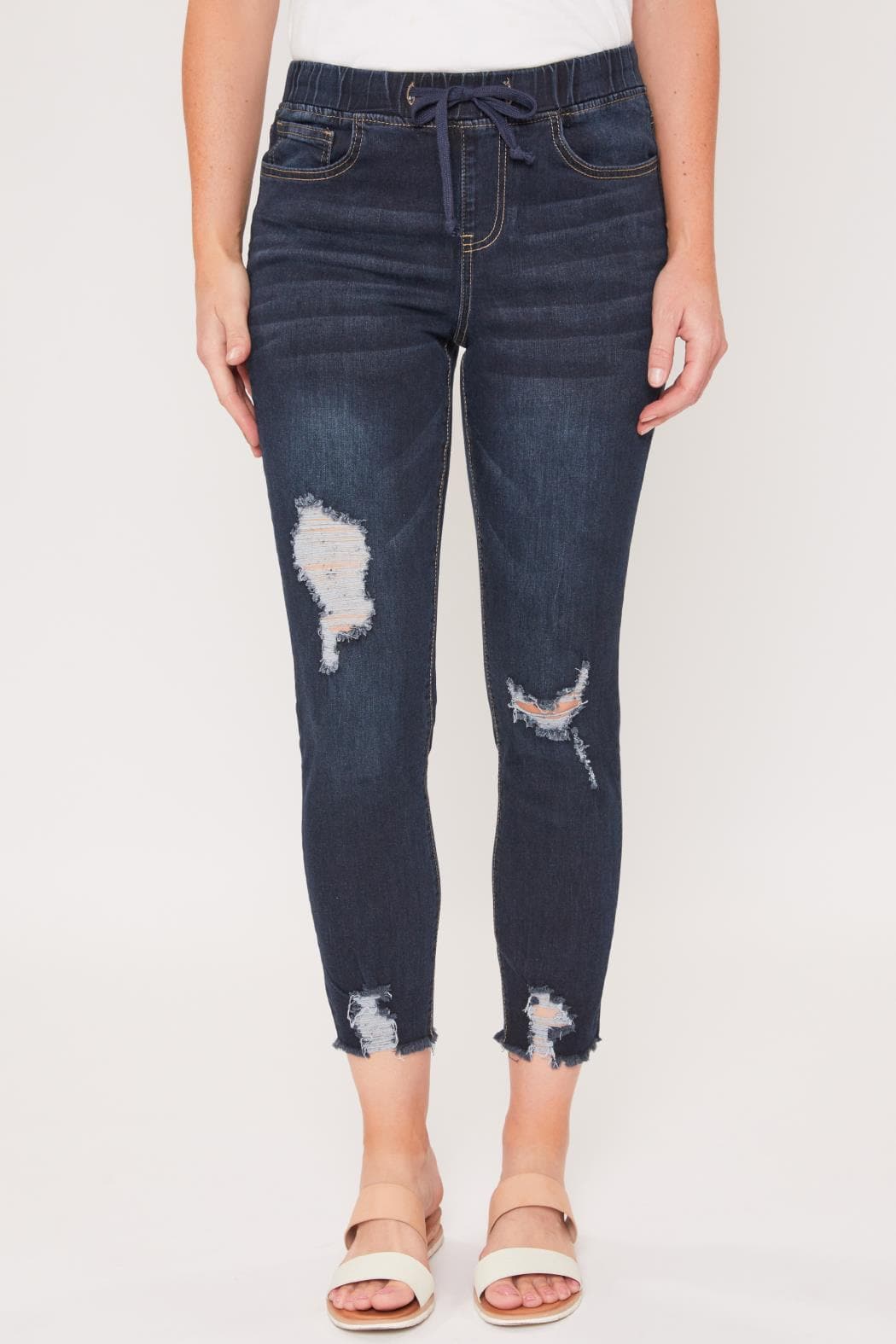 Denim skinny leg jogger waistband jeans Dark Mineral Wash