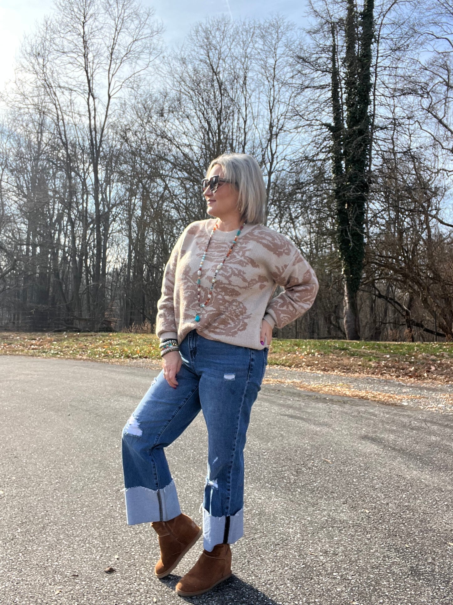 Charlotte Straight Leg High Cuff Denim Jeans