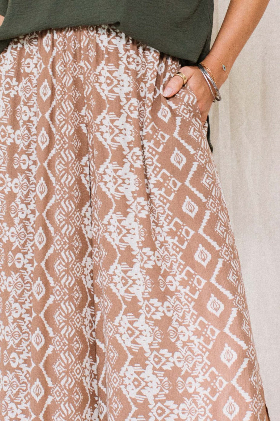 Wander & Flow Mocha Geo Print Gauze Pants – Wide Leg Fit