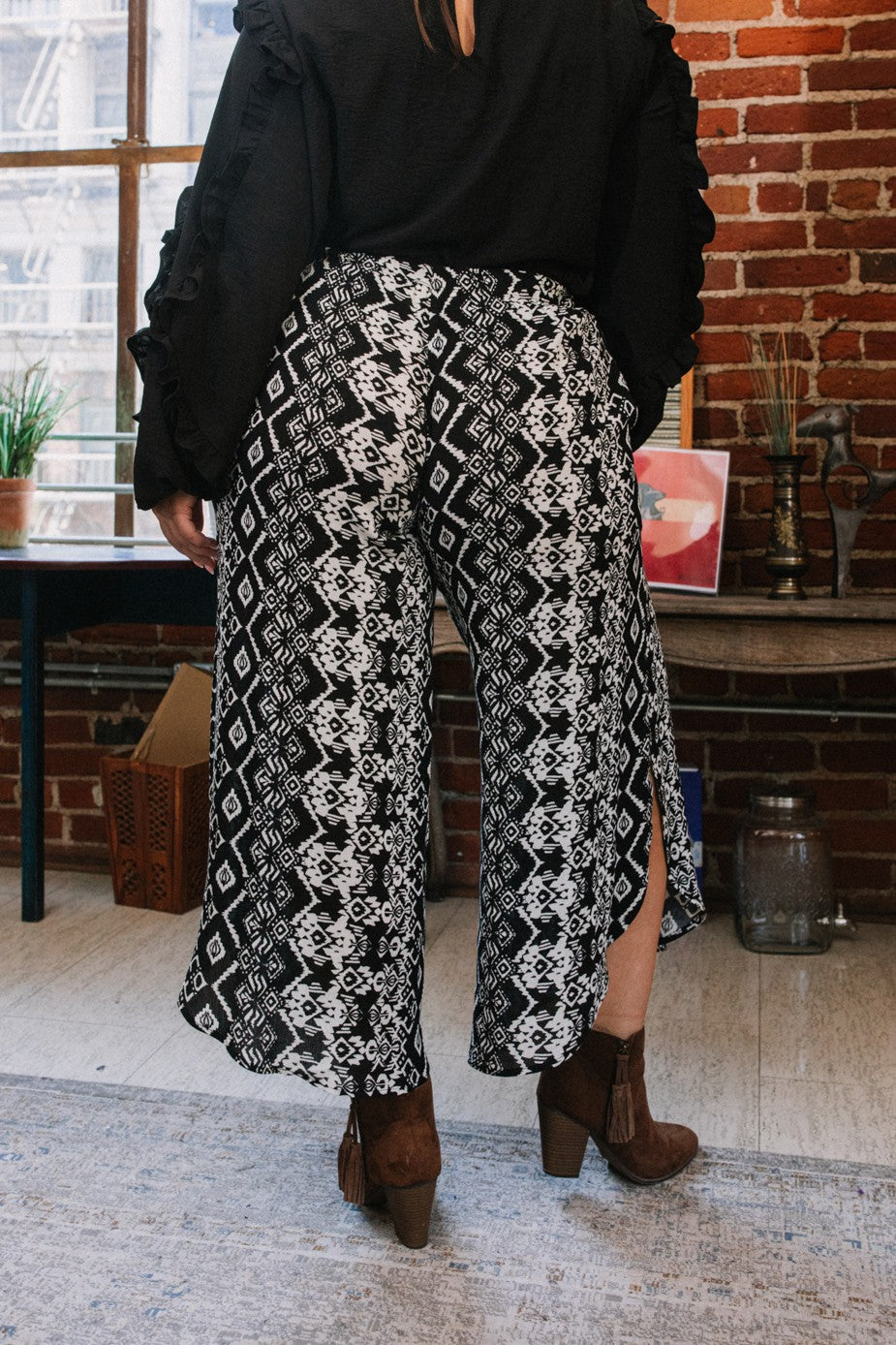 Breezy + Bold Black Geo Gauze Palazzo Pants