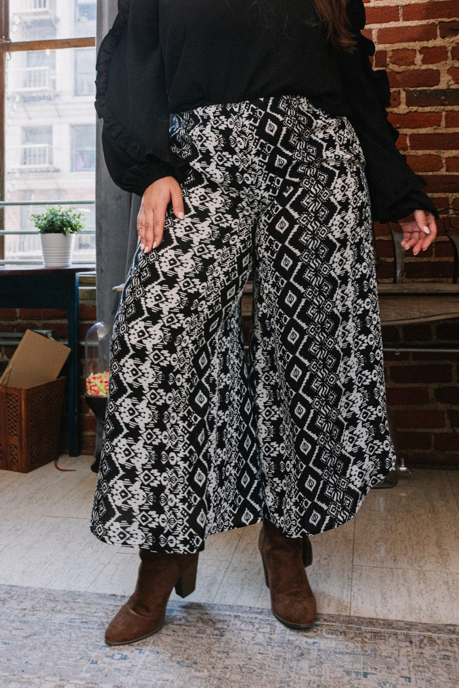 Breezy + Bold Black Geo Gauze Palazzo Pants
