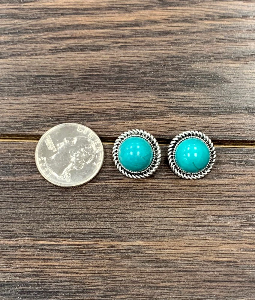 Turquoise Round Gemstone Stud Earrings 12mm