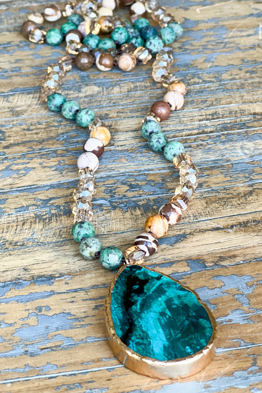 Sabrina Long Stone and crystal necklace