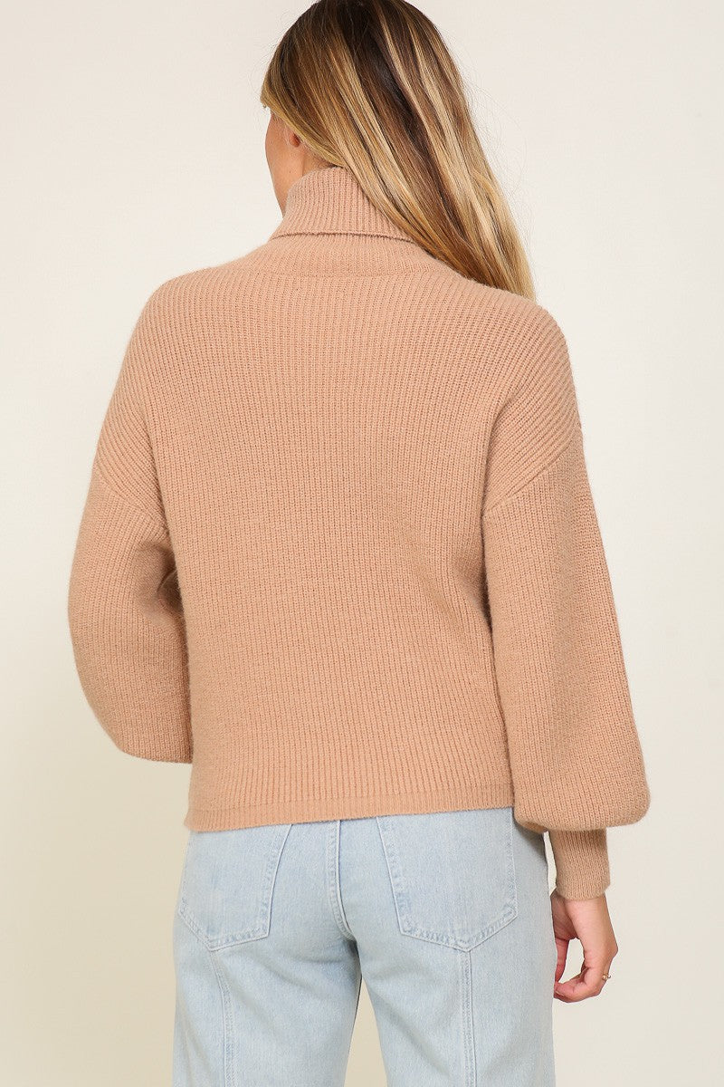 Cozy Caramel knit turtleneck sweater