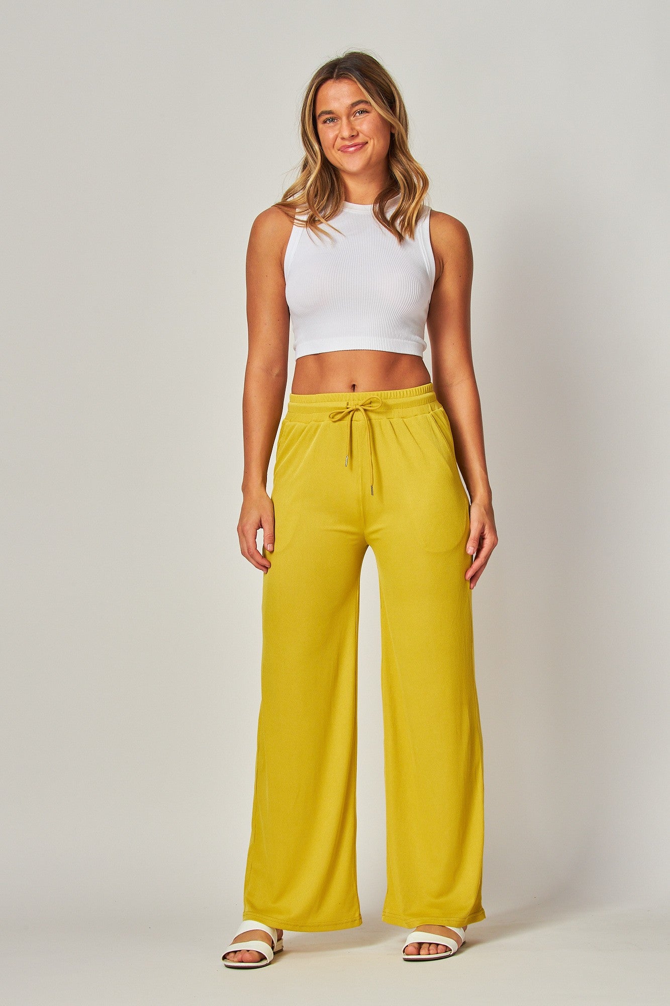 Lemon Ginger ribbed wide leg pants
