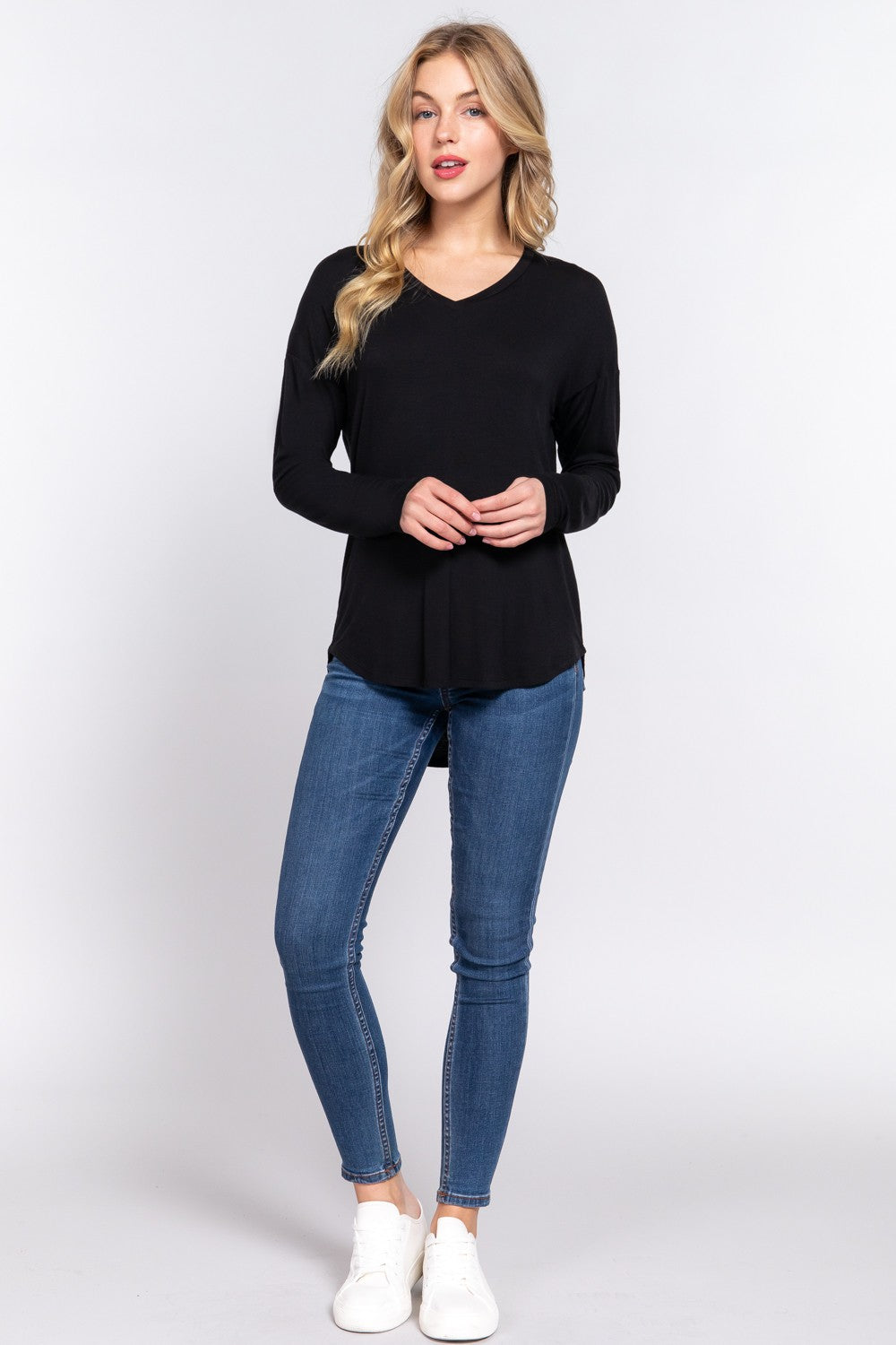 Essential V-Neck Dolman Top – Black