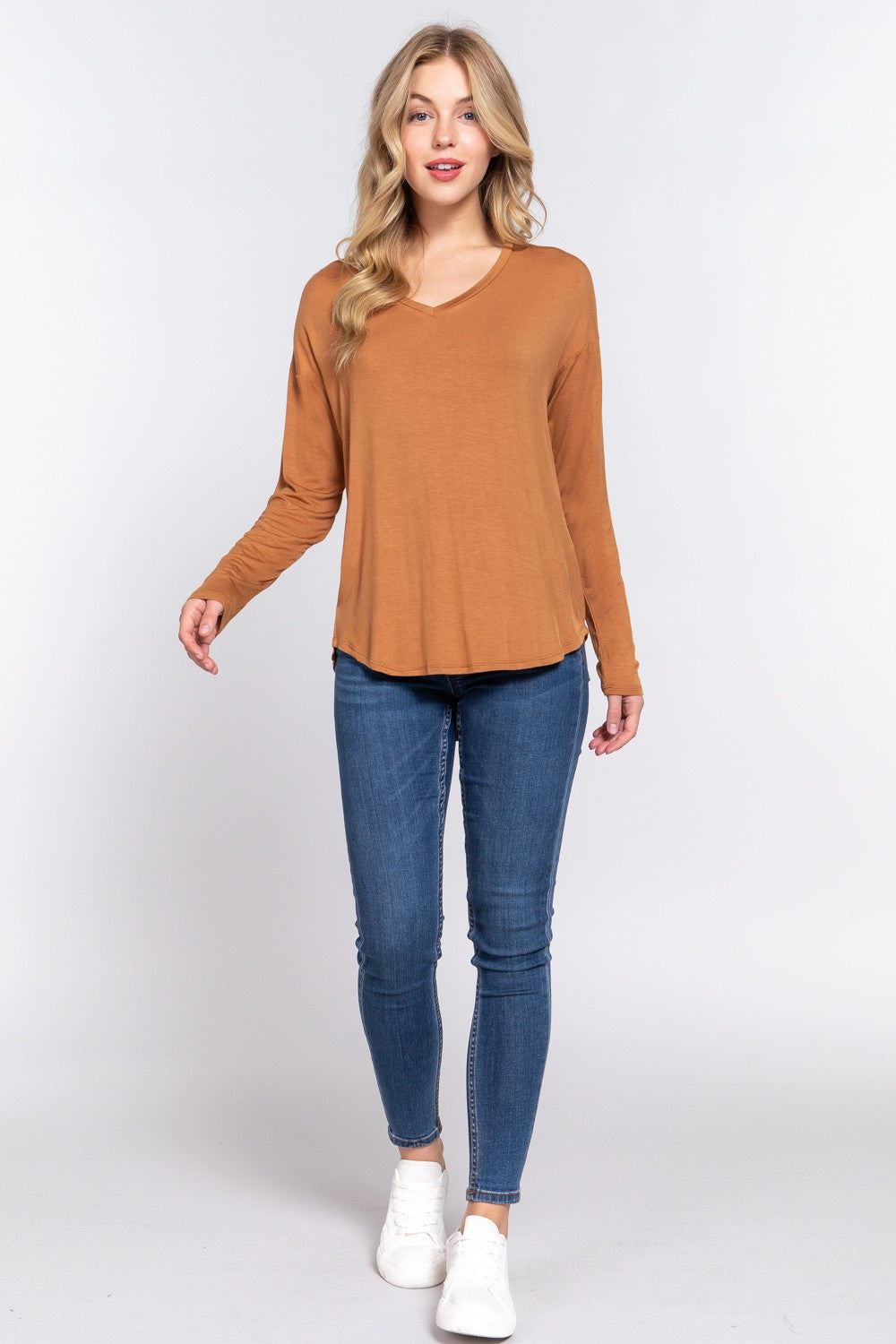 Essential V-Neck Dolman Top – Camel