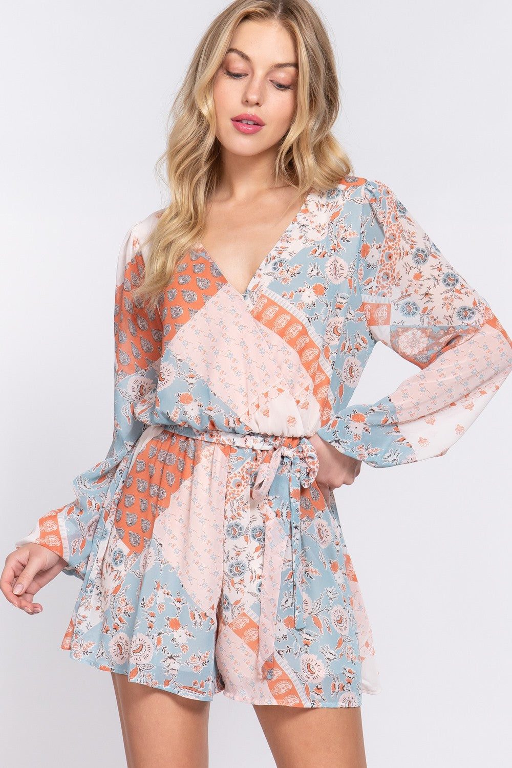 Boho patchwork romper in Blue