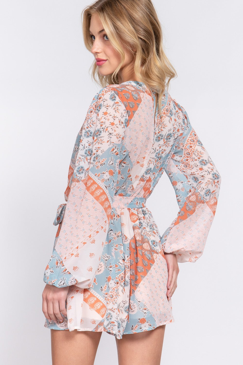 Boho patchwork romper in Blue