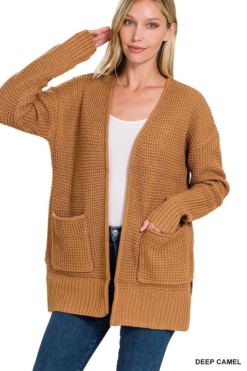 Waffle Soft – Deep Camel Low Gauge Open Cardigan