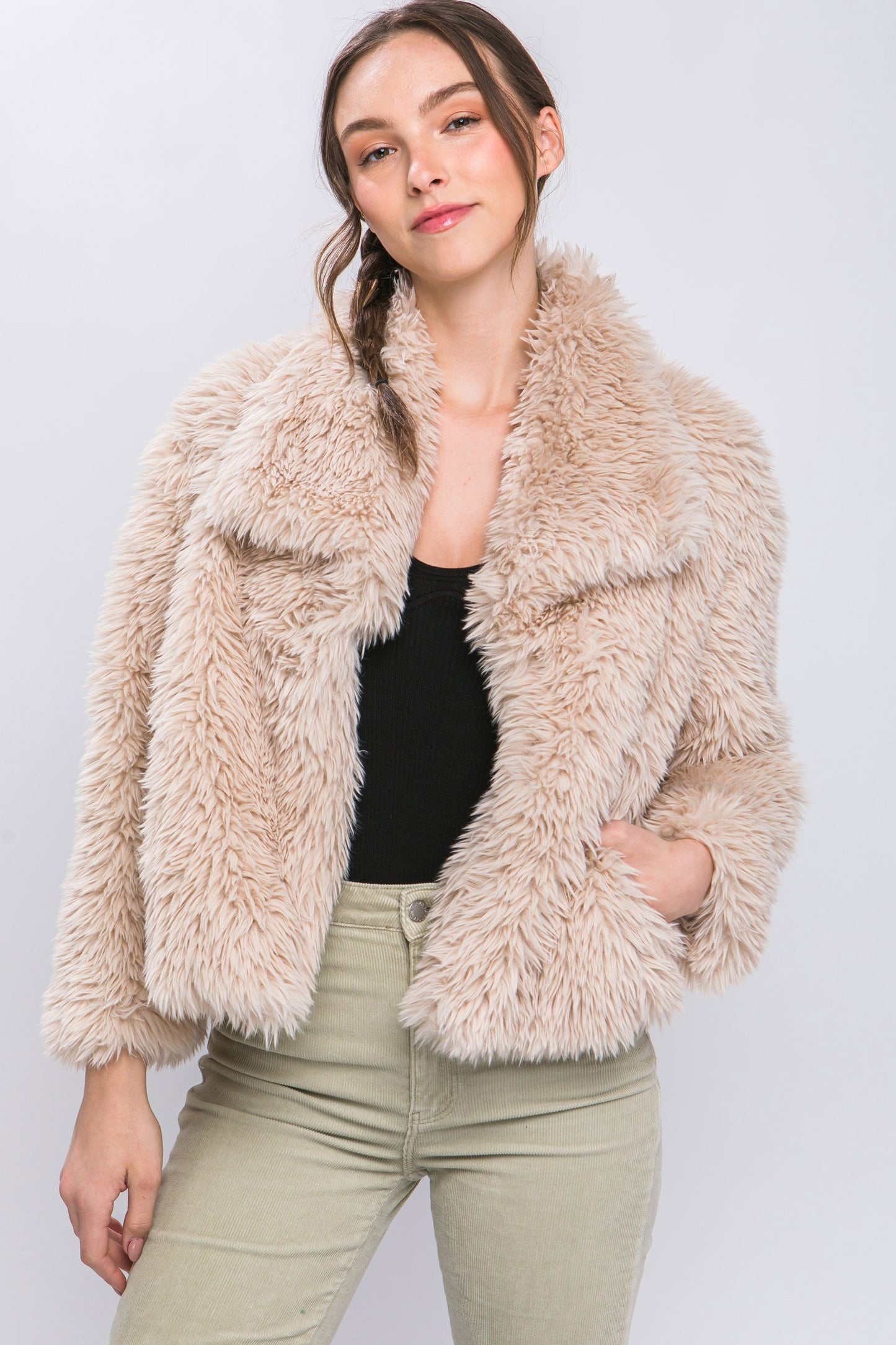 Cozy Mid-Waist Faux Fur Coat for Effortless Style