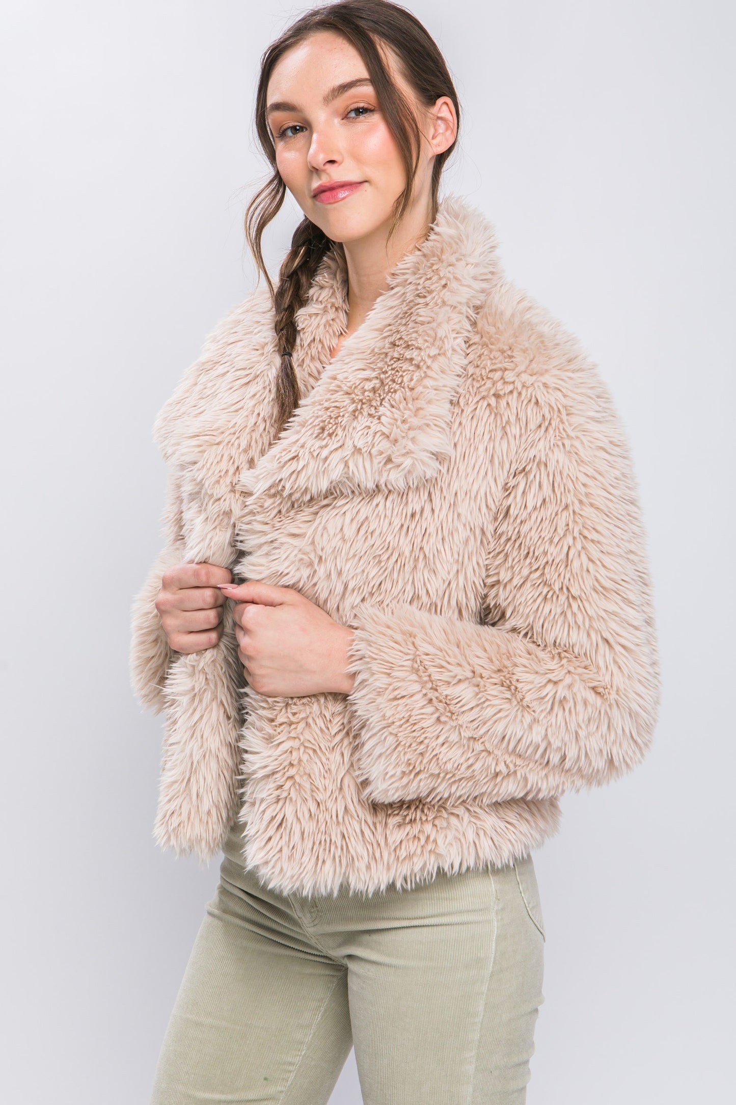 Cozy Mid-Waist Faux Fur Coat for Effortless Style