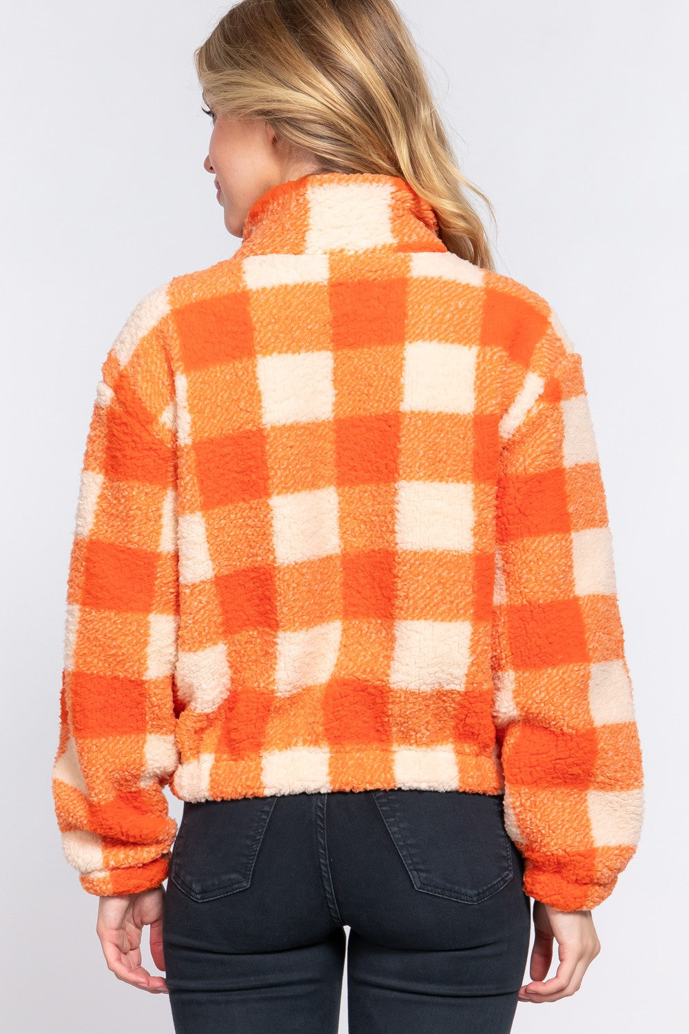 Buffalo Check Sherpa Jacket – Orange & White | Limited Edition Fall Favorite