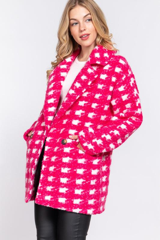 Bright Side Bouclé Herringbone Coat – Pink & White