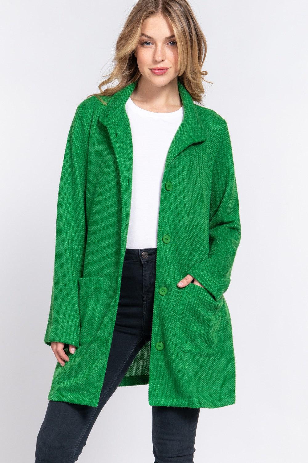 Bright Side Pea Coat – Lightweight Knit in Kelly Green