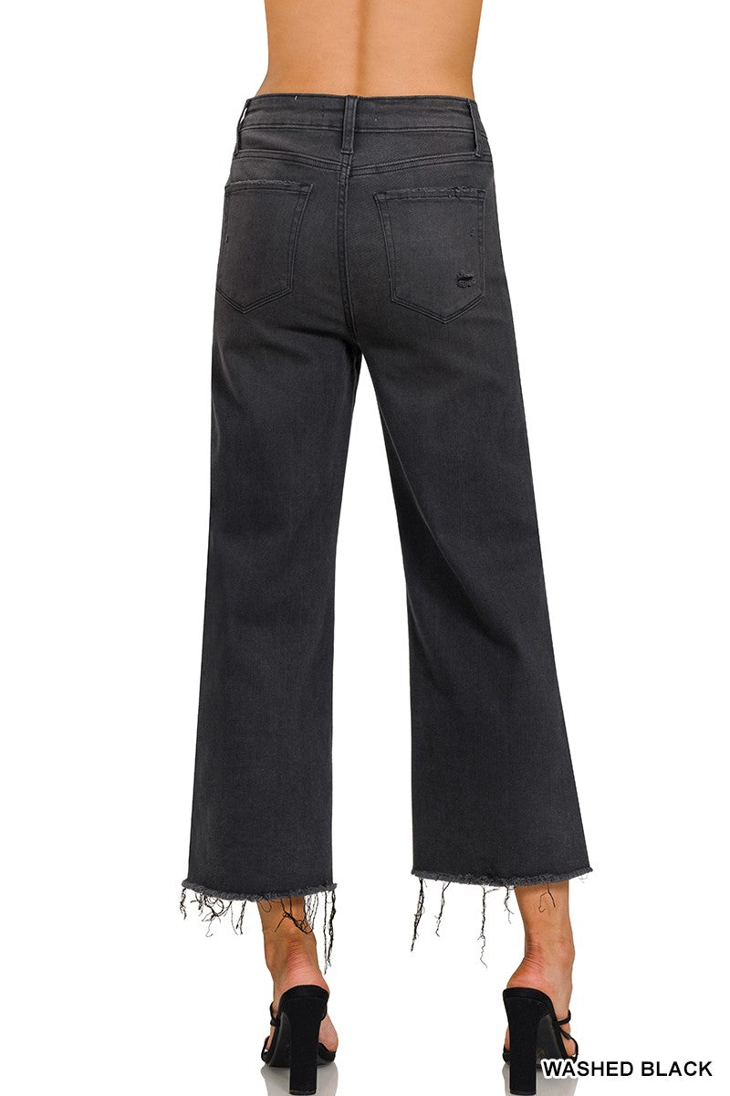 Washed Black Cropped denim pants