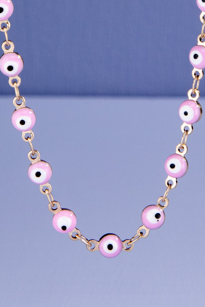 Pretty Protected Pink Evil Eye Beaded Necklace