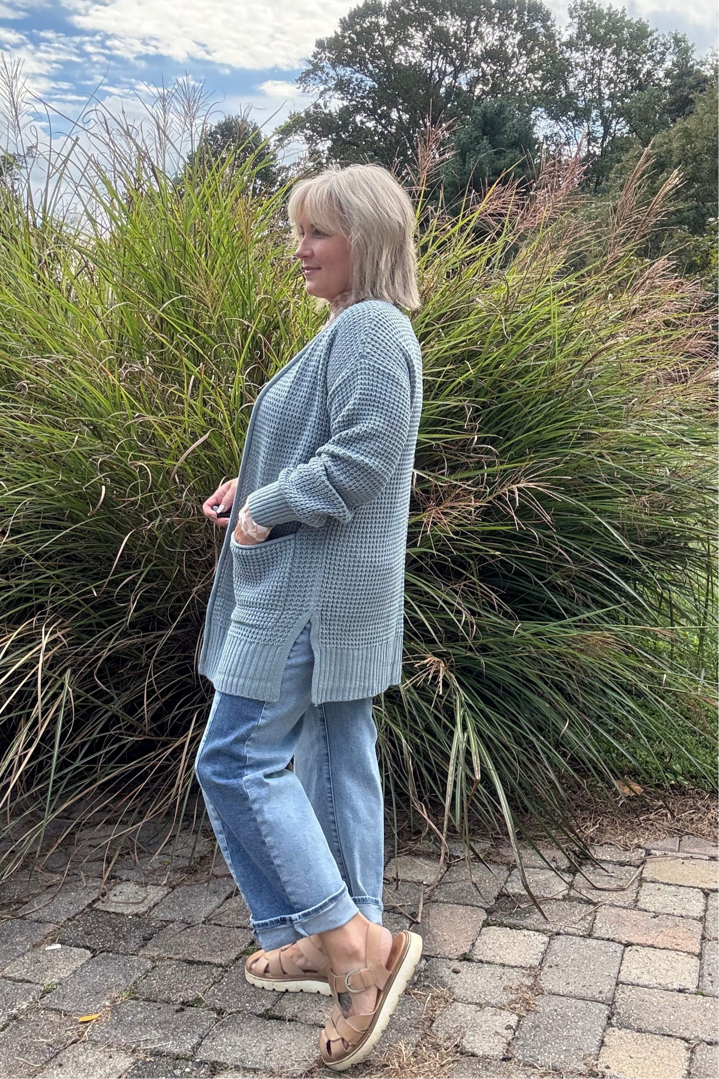 Waffle Soft – Blue Grey Low Gauge Open Cardigan