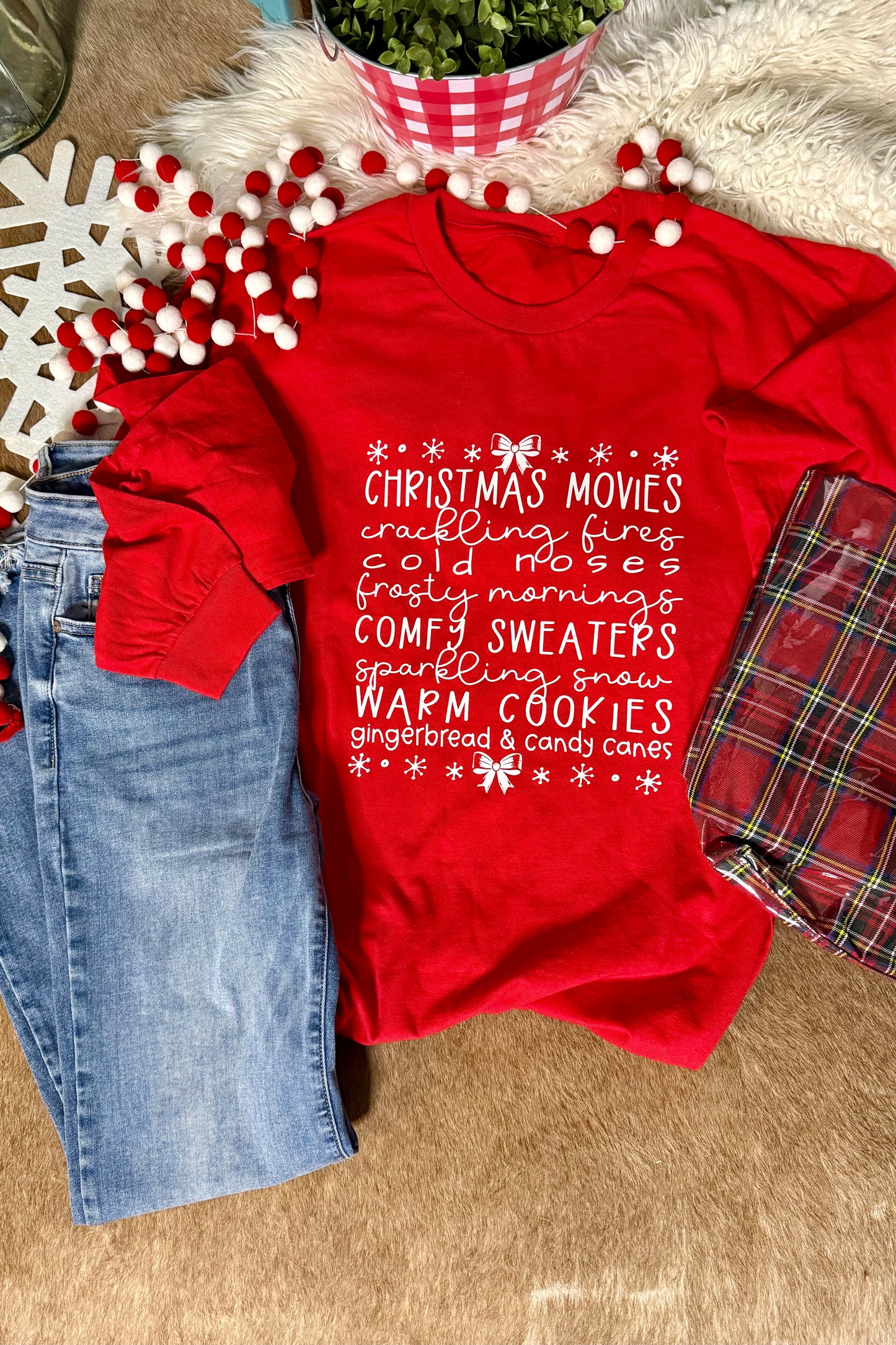 Christmas Feels Graphic Tee – Long Sleeve Red Holiday Shirt
