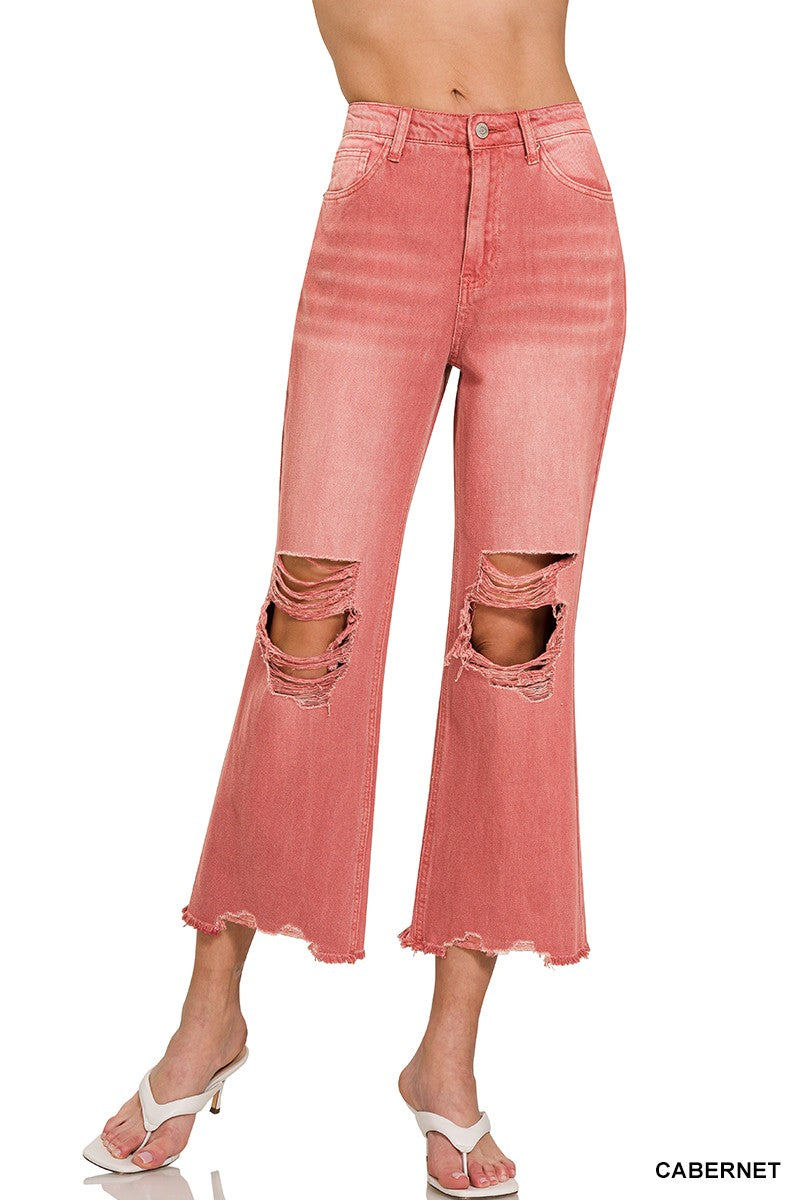 Cabernet distressed knee cropped denim