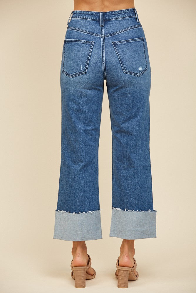Charlotte Straight Leg High Cuff Denim Jeans