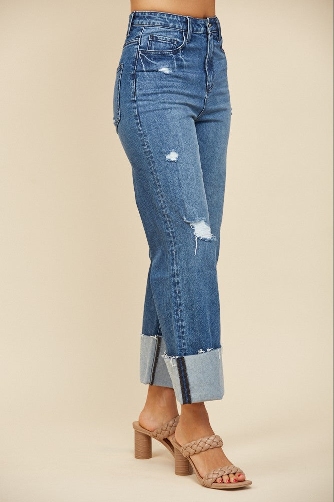 Charlotte Straight Leg High Cuff Denim Jeans