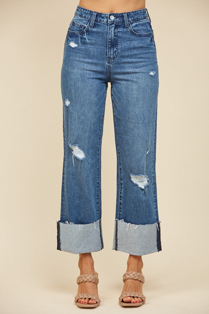 Charlotte Straight Leg High Cuff Denim Jeans