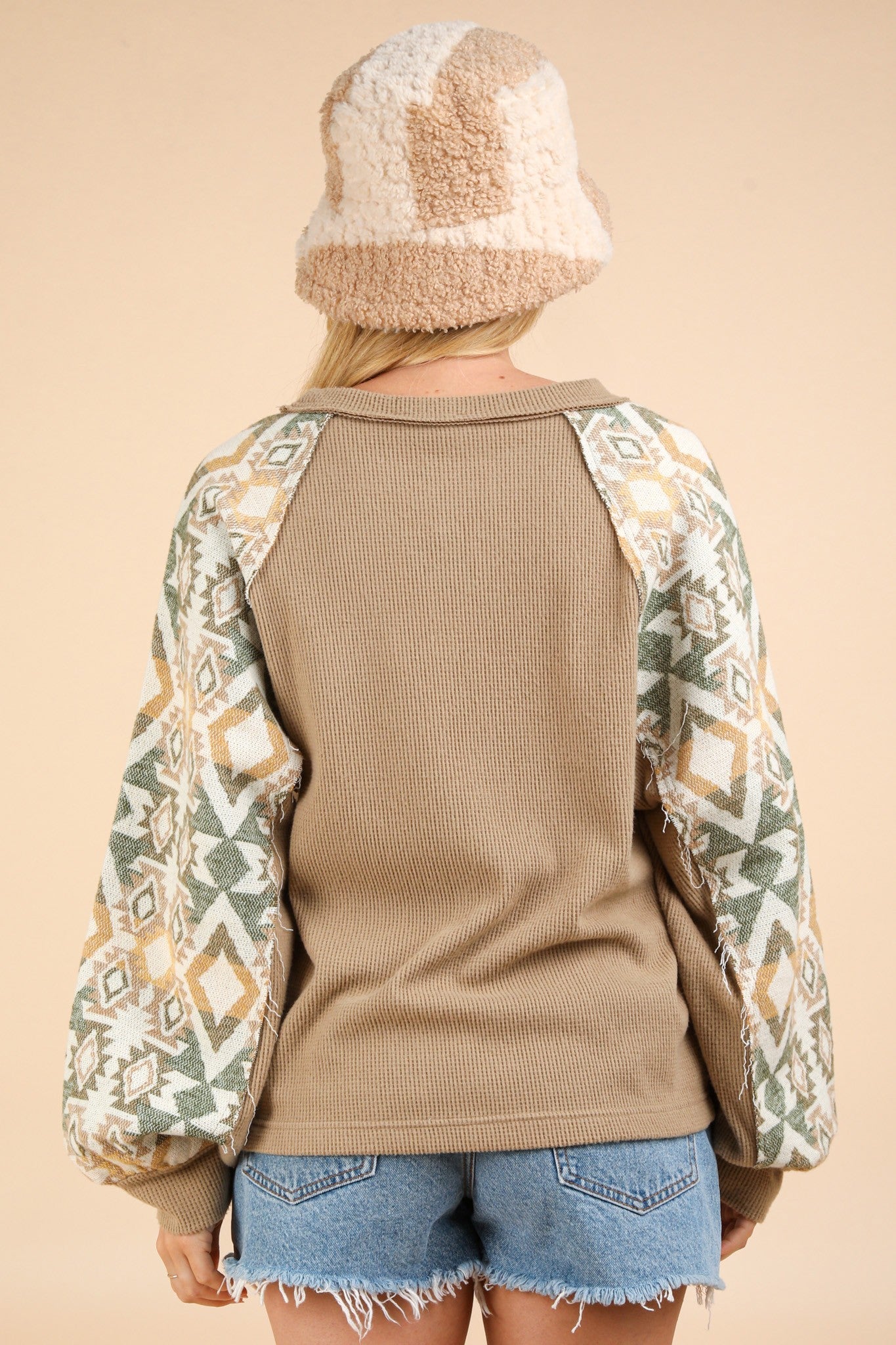 Olive Green Aztec sleeve top - Boho Chic Style