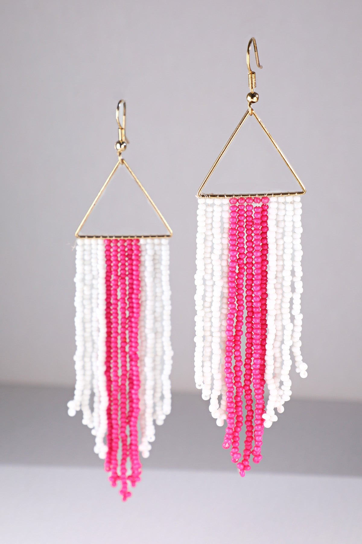 Candy Stripes Beaded Statement Earrings – Fuchsia & White