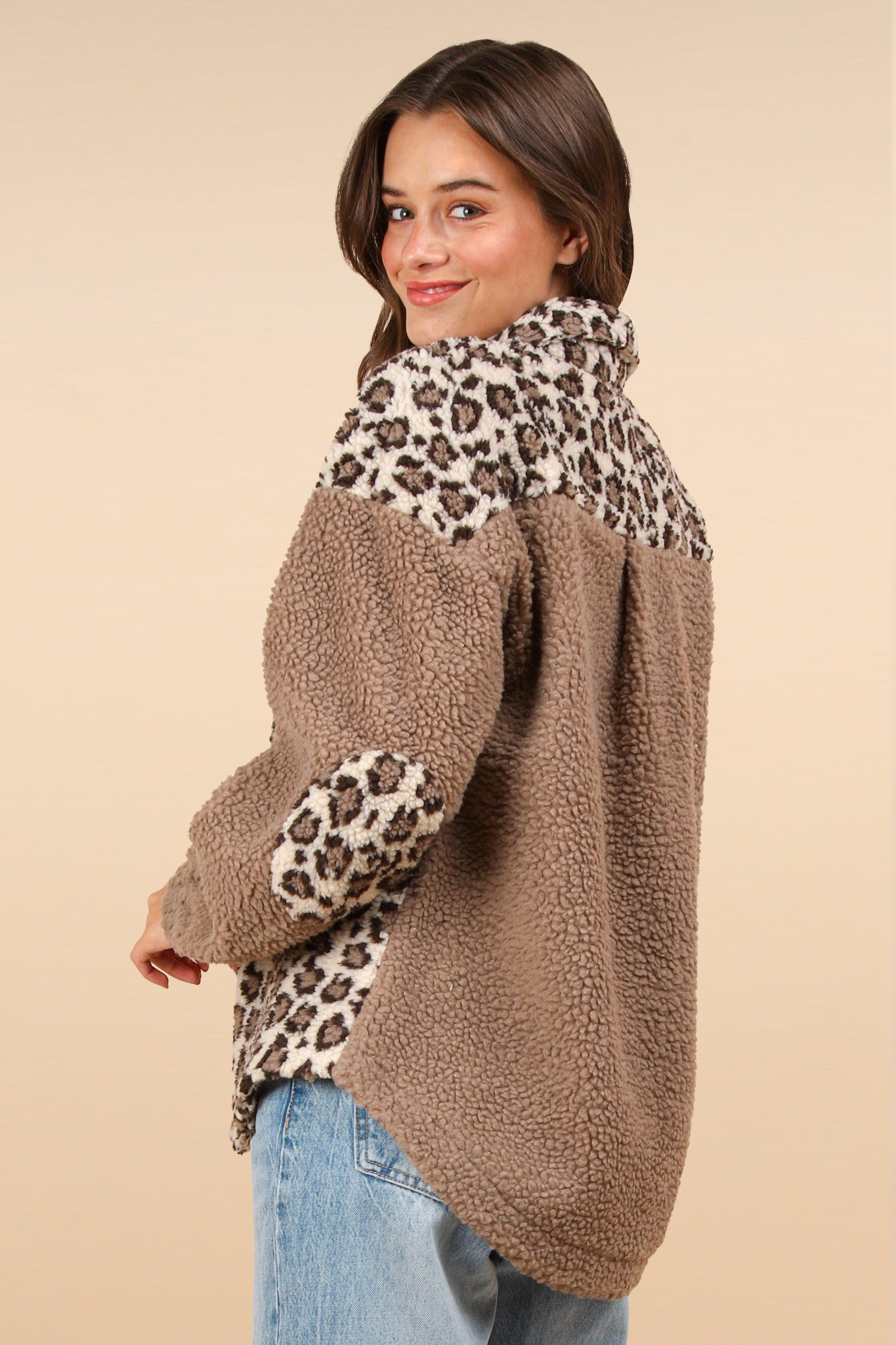 Mocha Leo Fleece shacket