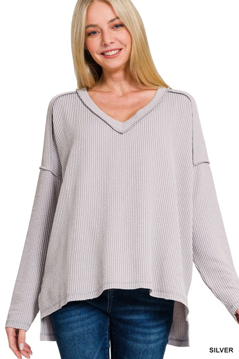 Steel Gray Corded V-neck top