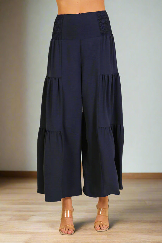 Weekend Wanderer Navy Flowy Wide Leg Pants
