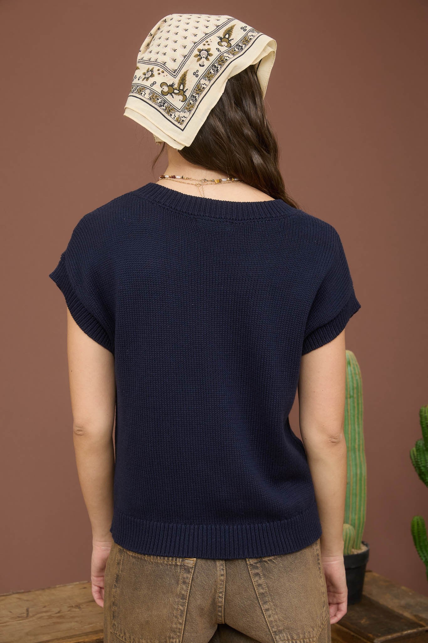 Boots and Bows Navy short sleeve knit sweater