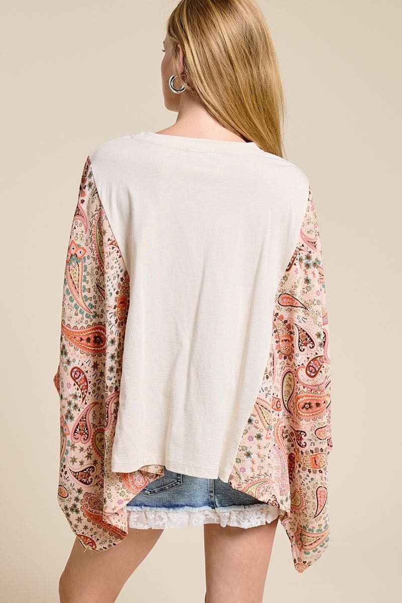 Freebird America Vintage Graphic Boho KANtha Sleeve Top