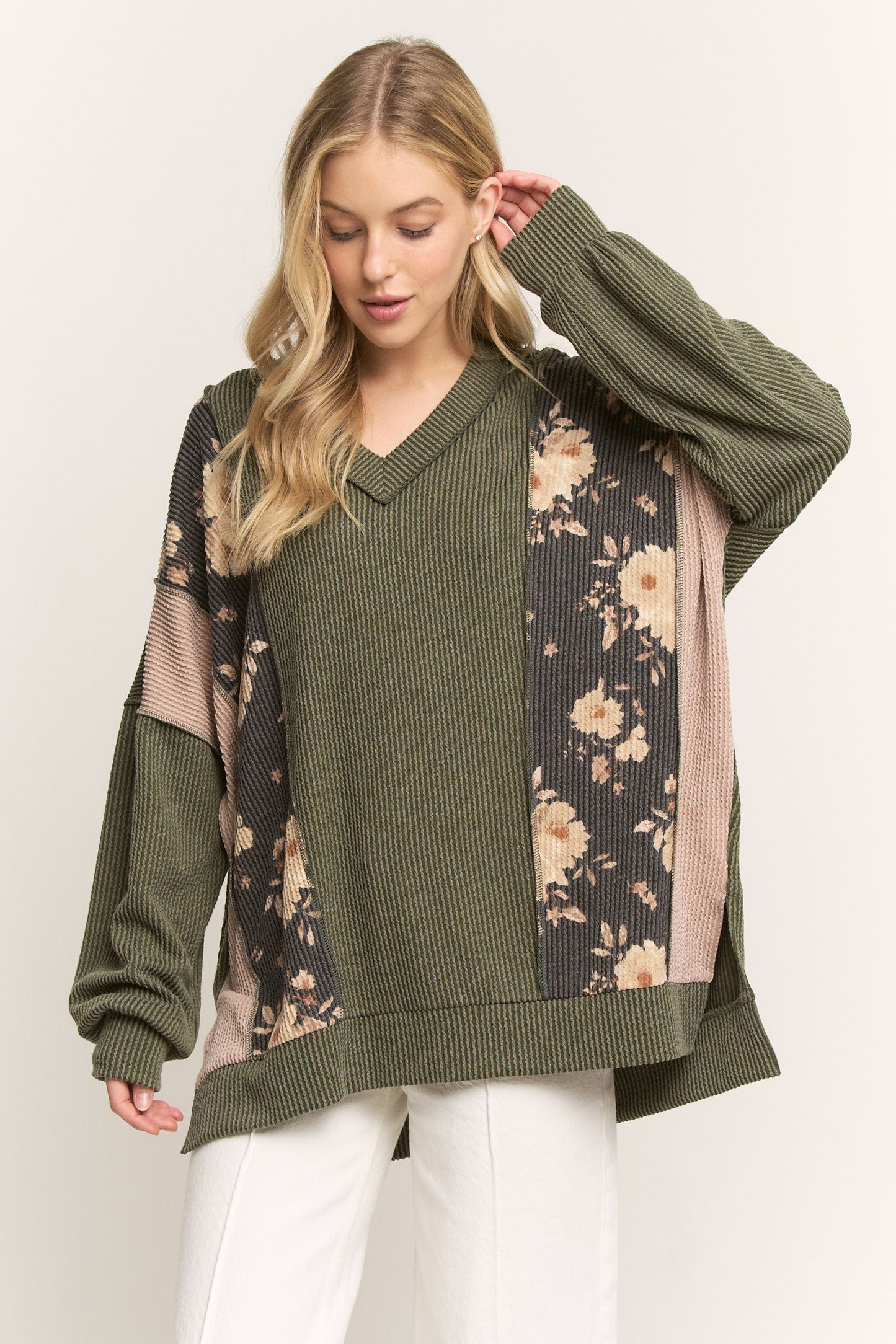 Sage & Stitched | Mixed Media Ribbed Top