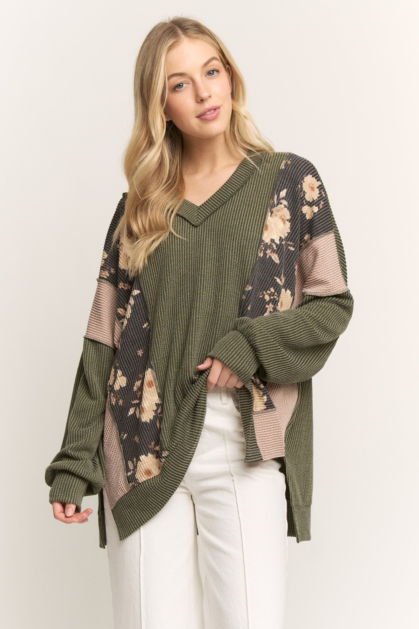 Sage & Stitched | Mixed Media Ribbed Top