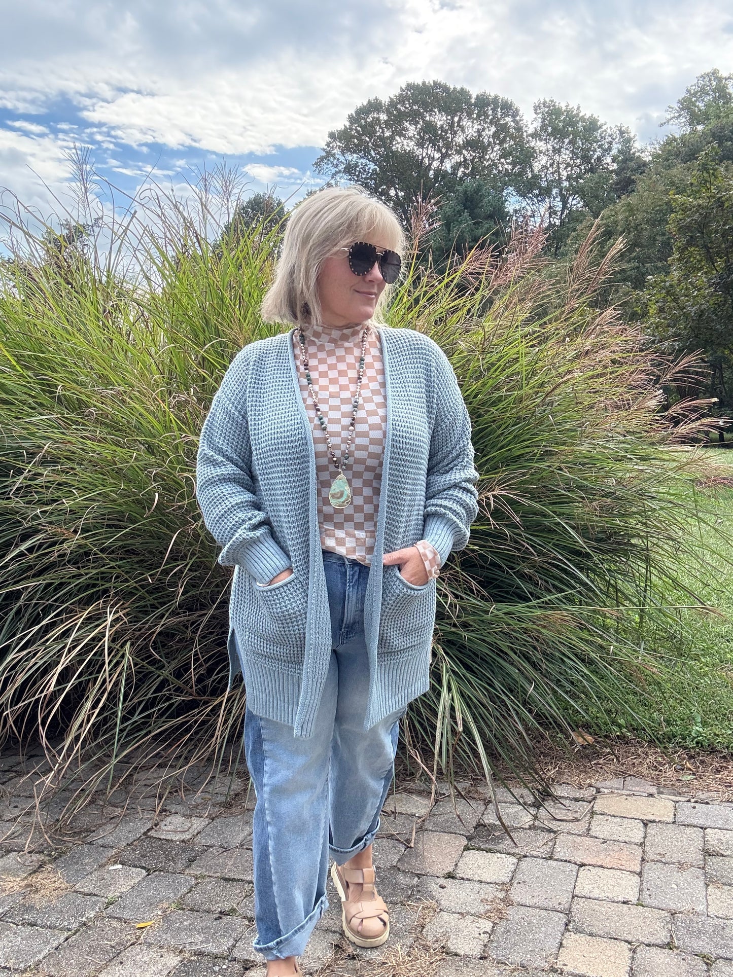 Waffle Soft – Blue Grey Low Gauge Open Cardigan