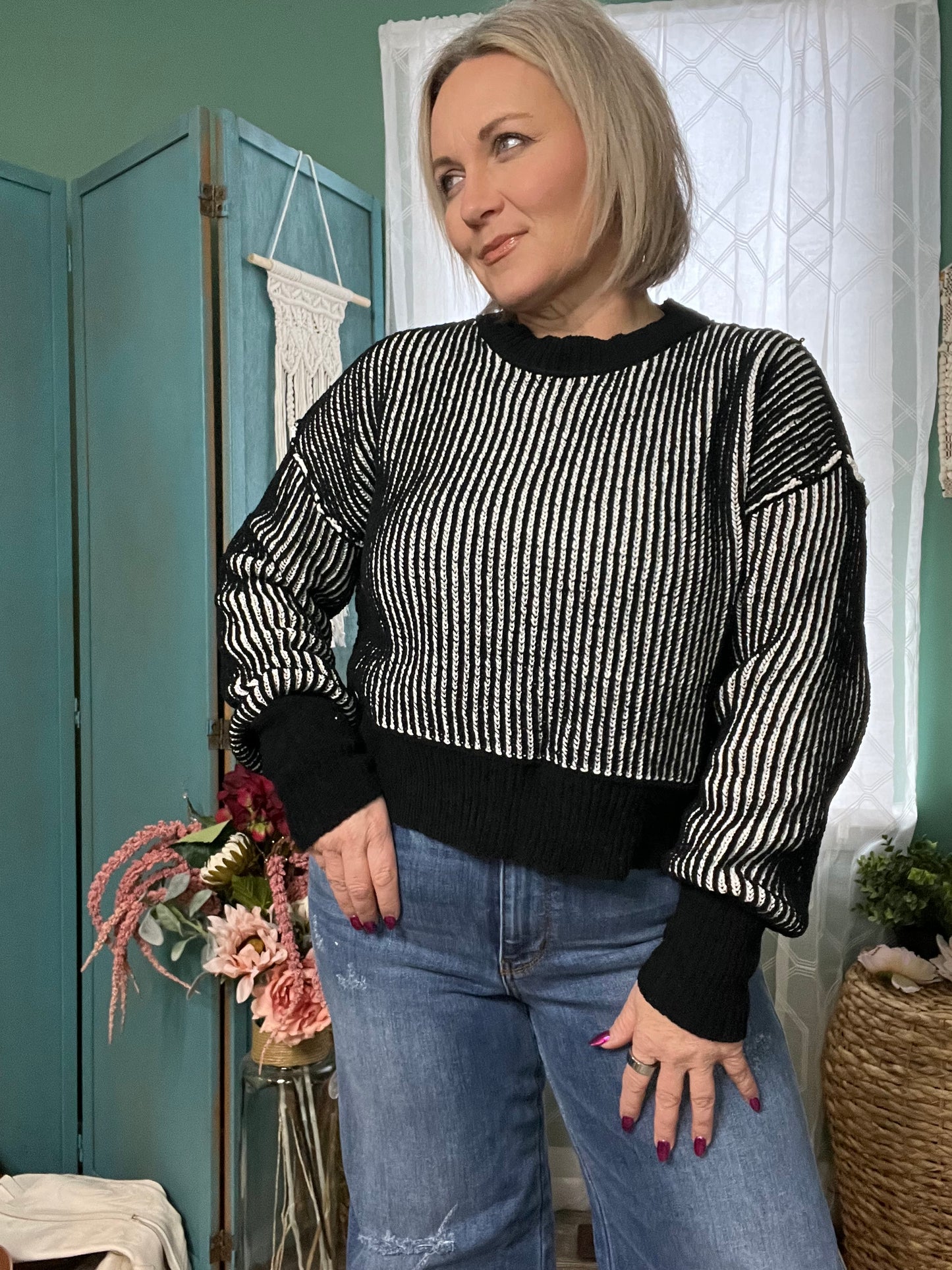 Ebony and Ivory ribbed knit sweater