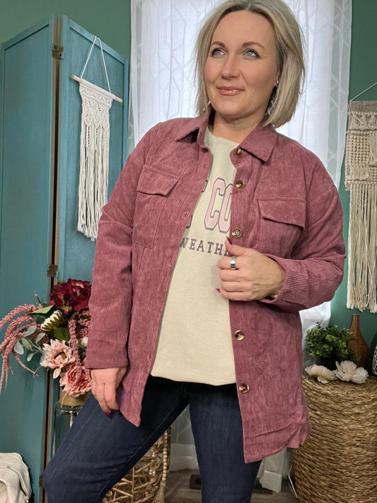 Frosted Berry Corded Shacket