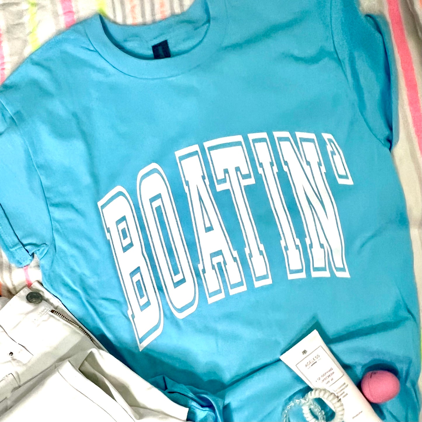 Boatin’ & Floatin Graphic Tee – Light Blue Lake Life Vibes