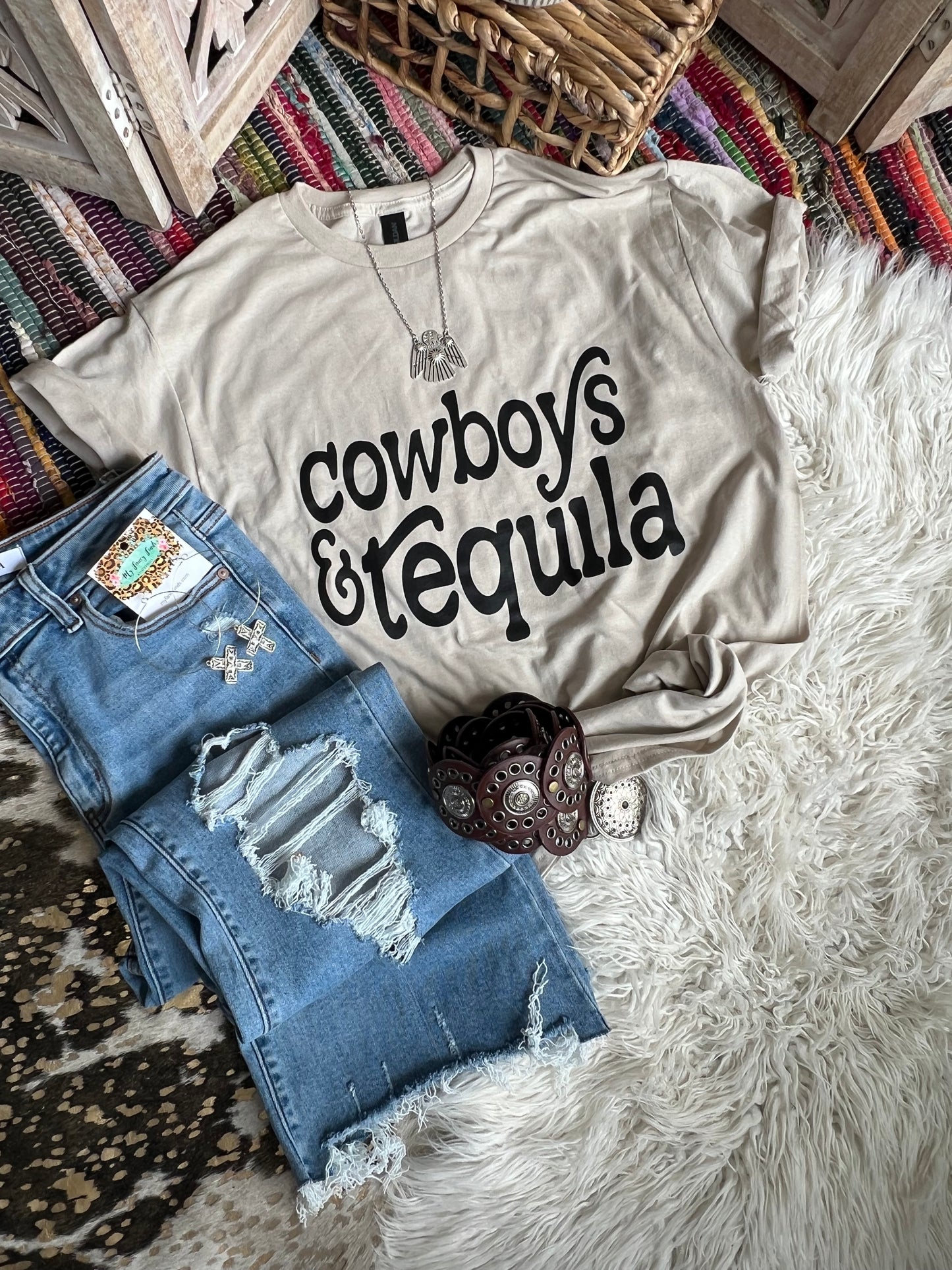 Western & Wasted Tee – Cowboys & Tequila in Sand