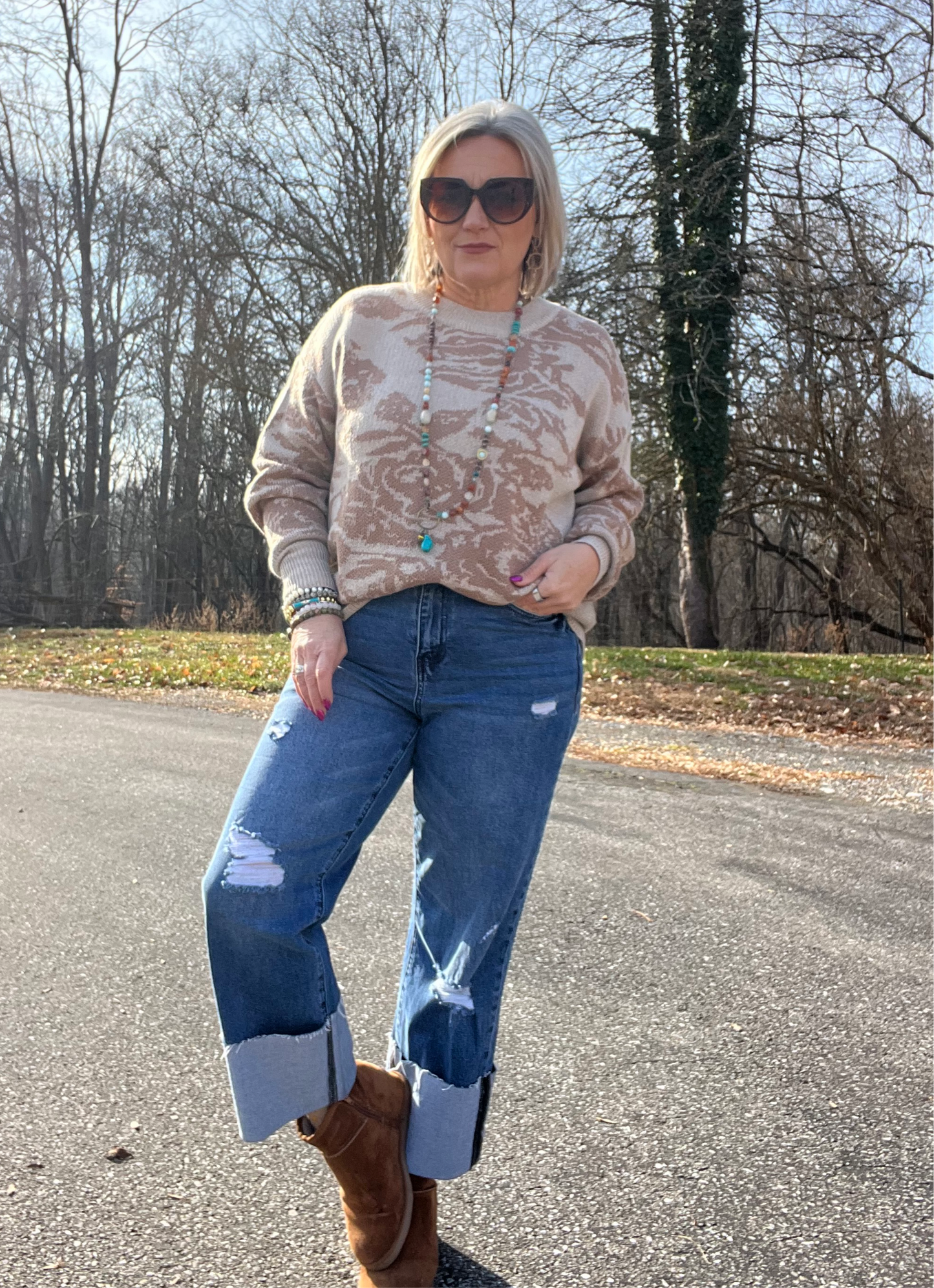 Charlotte Straight Leg High Cuff Denim Jeans