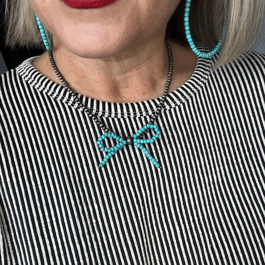Turquoise Coquette Cowgirl Bow necklace