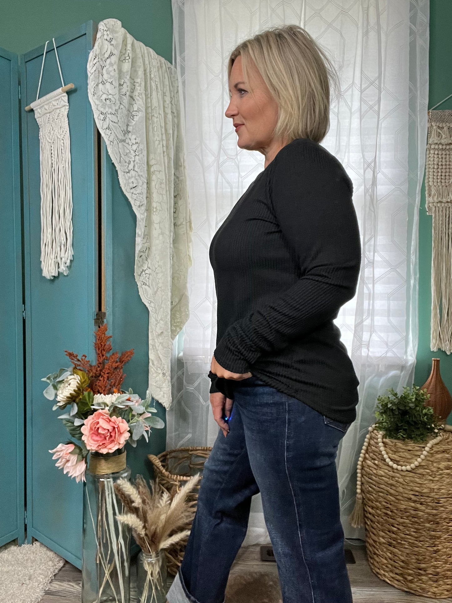 Black Urban ribbed Long Sleeve Top