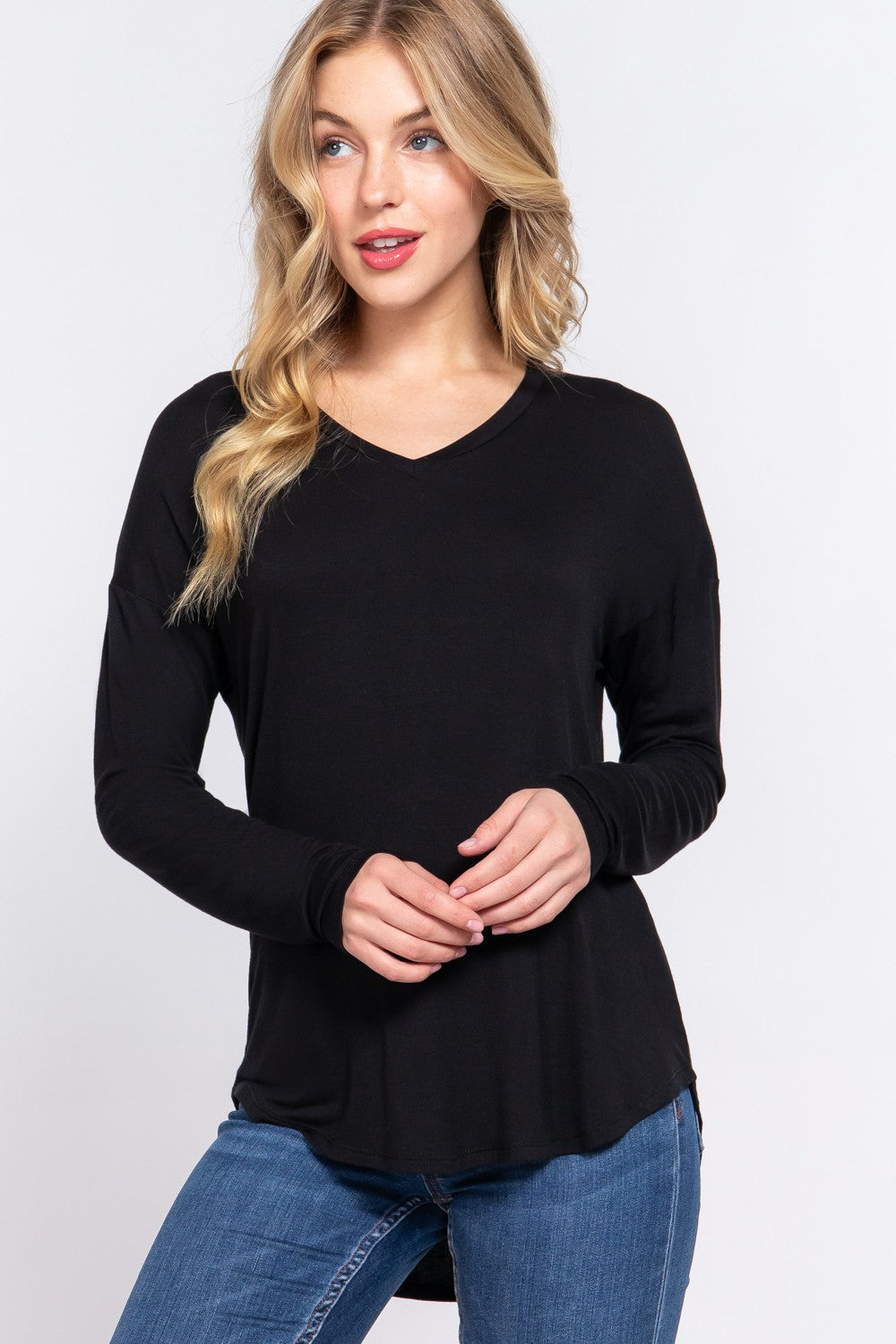 Essential V-Neck Dolman Top – Black
