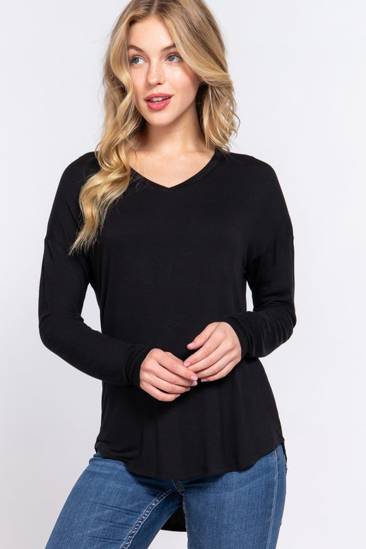 Essential V-Neck Dolman Top – Black