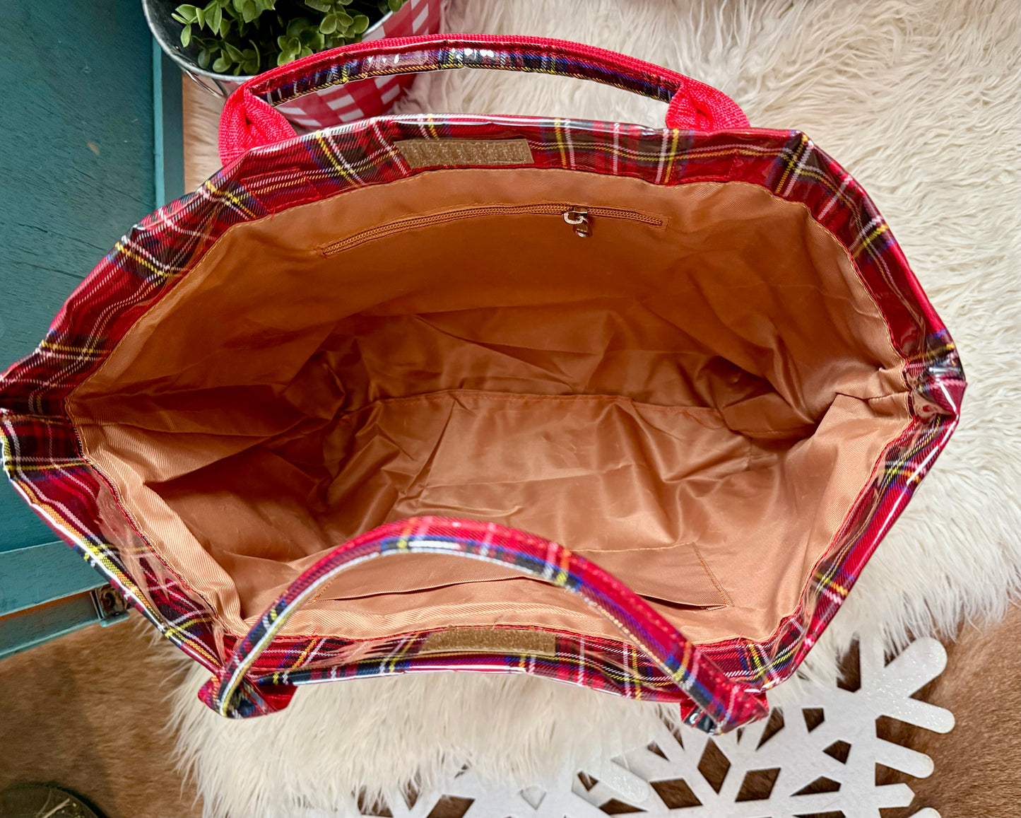 π Holiday Plaid PVC Coated Tote Bag β Limited Edition Under $25!