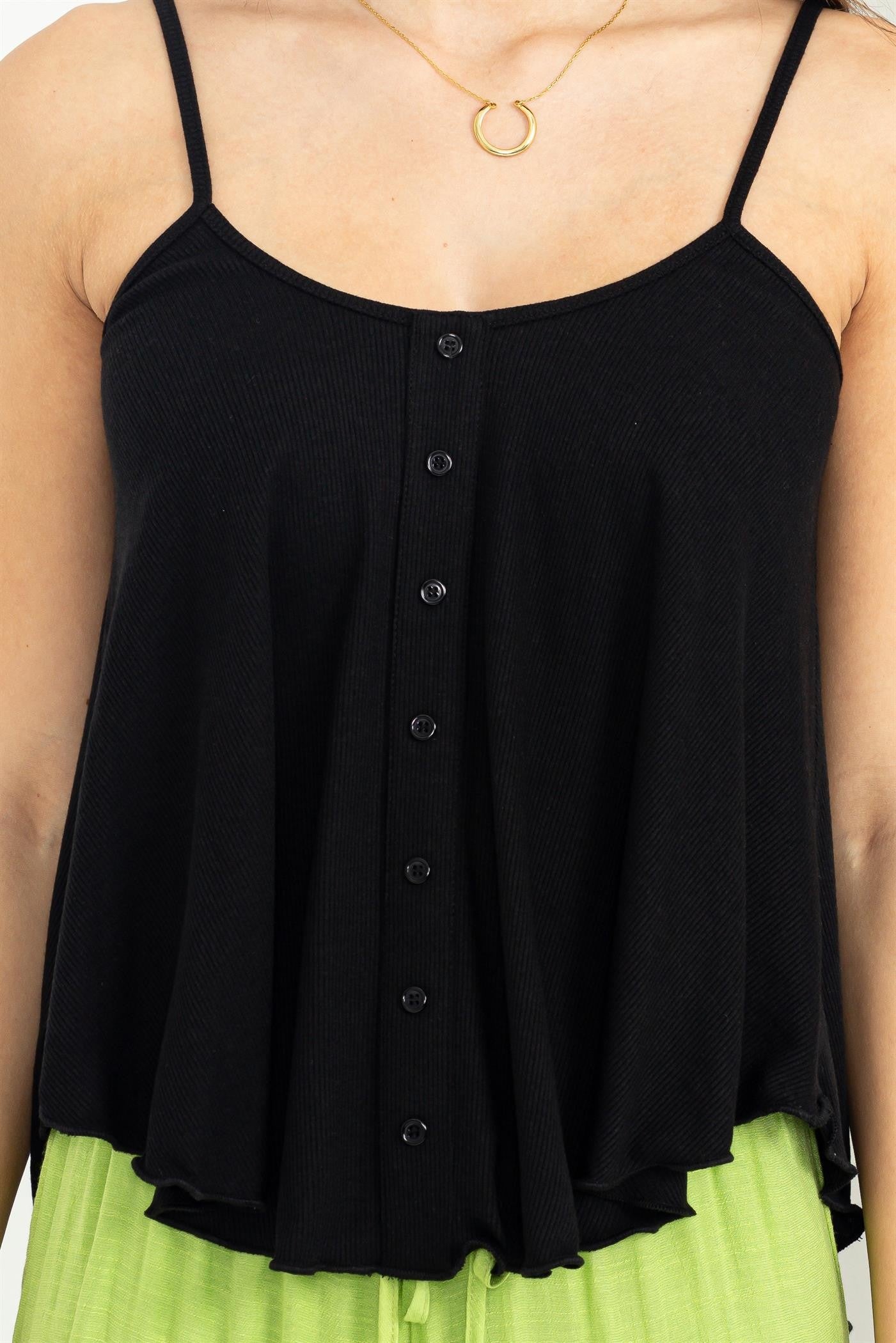 Black button front flowy cami