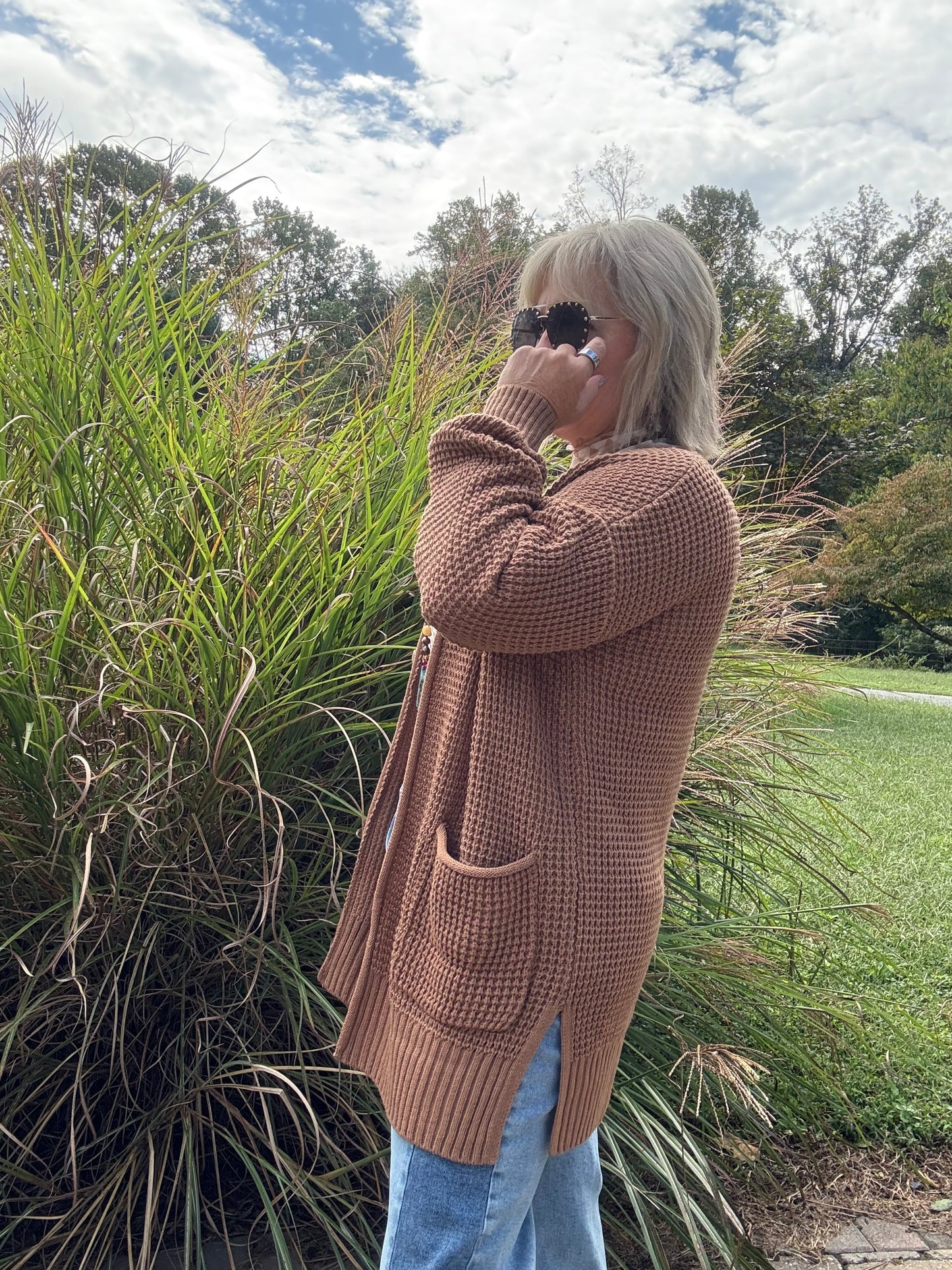 Waffle Soft – Deep Camel Low Gauge Open Cardigan